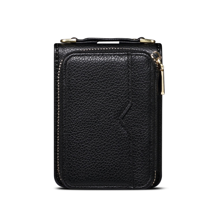 For Samsung Galaxy Z Flip5 Folding Leather Phone Case with Long Lanyard(Black) - Galaxy Z Flip5 Cases by buy2fix | Online Shopping UK | buy2fix