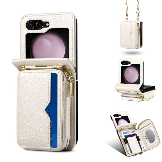 For Samsung Galaxy Z Flip5 Folding Leather Phone Case with Long Lanyard(White) - Galaxy Z Flip5 Cases by buy2fix | Online Shopping UK | buy2fix