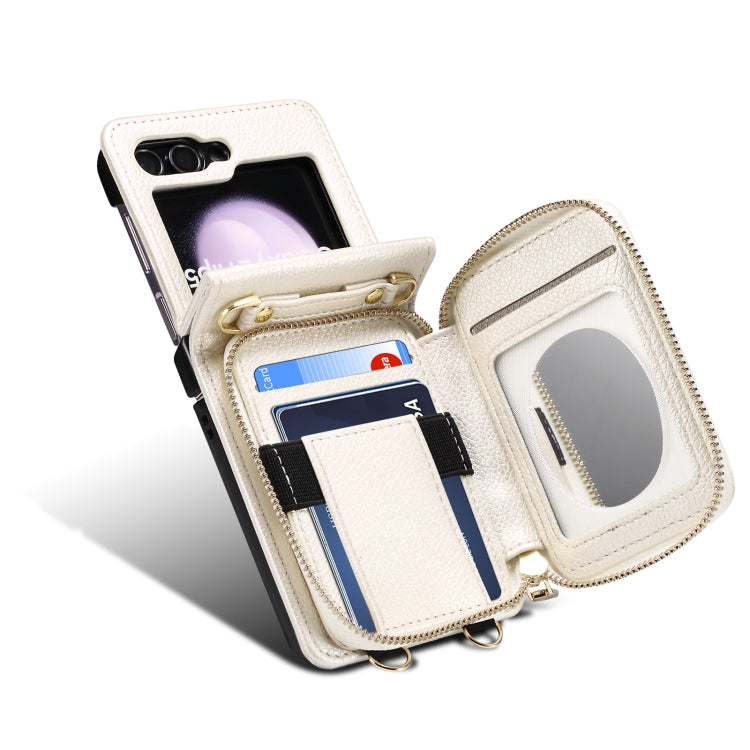 For Samsung Galaxy Z Flip5 Folding Leather Phone Case with Long Lanyard(White) - Galaxy Z Flip5 Cases by buy2fix | Online Shopping UK | buy2fix