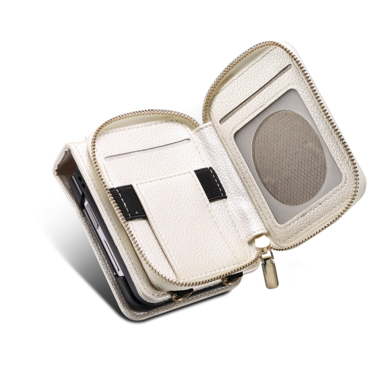 For Samsung Galaxy Z Flip5 Folding Leather Phone Case with Long Lanyard(White) - Galaxy Z Flip5 Cases by buy2fix | Online Shopping UK | buy2fix