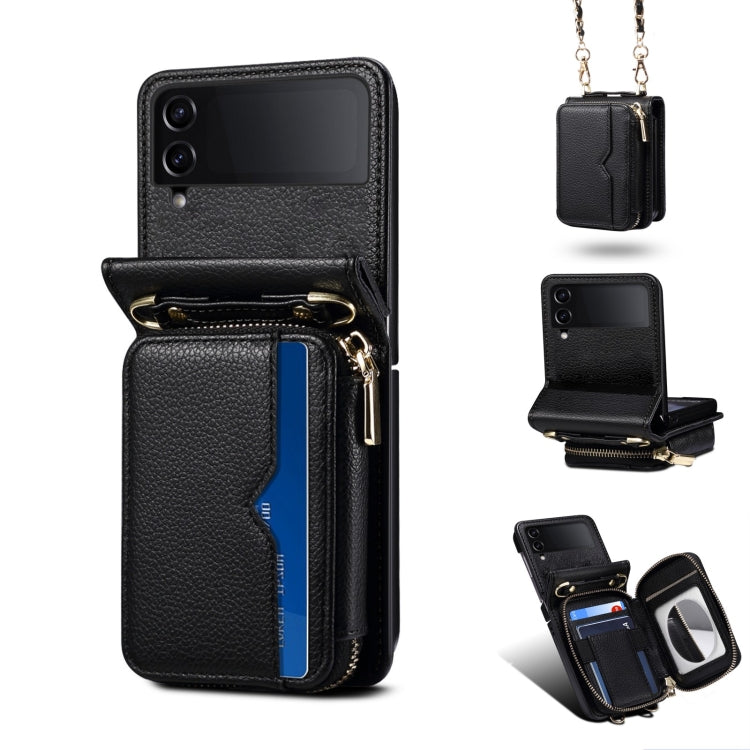 For Samsung Galaxy Z Flip4 Folding Leather Phone Case with Long Lanyard(Black) - Galaxy Z Flip4 5G Cases by buy2fix | Online Shopping UK | buy2fix