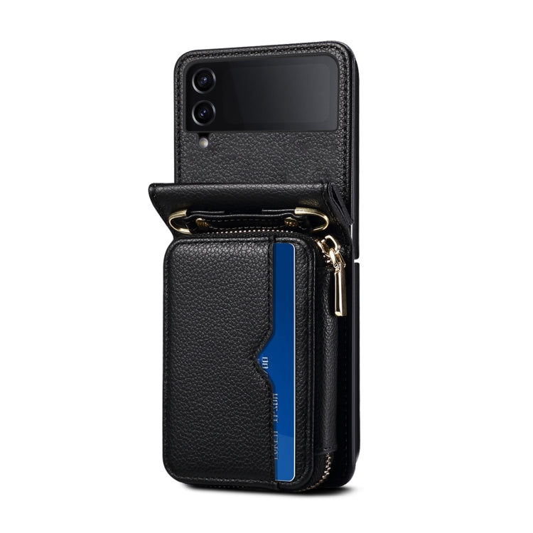 For Samsung Galaxy Z Flip4 Folding Leather Phone Case with Long Lanyard(Black) - Galaxy Z Flip4 5G Cases by buy2fix | Online Shopping UK | buy2fix