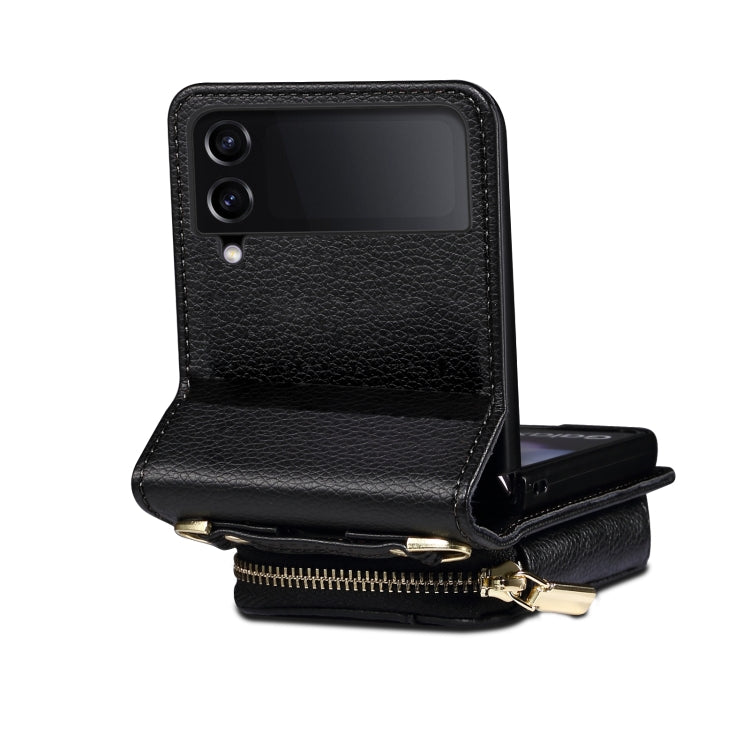For Samsung Galaxy Z Flip4 Folding Leather Phone Case with Long Lanyard(Black) - Galaxy Z Flip4 5G Cases by buy2fix | Online Shopping UK | buy2fix