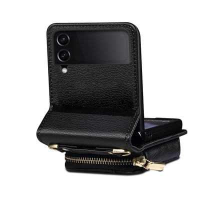 For Samsung Galaxy Z Flip4 Folding Leather Phone Case with Long Lanyard(Black) - Galaxy Z Flip4 5G Cases by buy2fix | Online Shopping UK | buy2fix