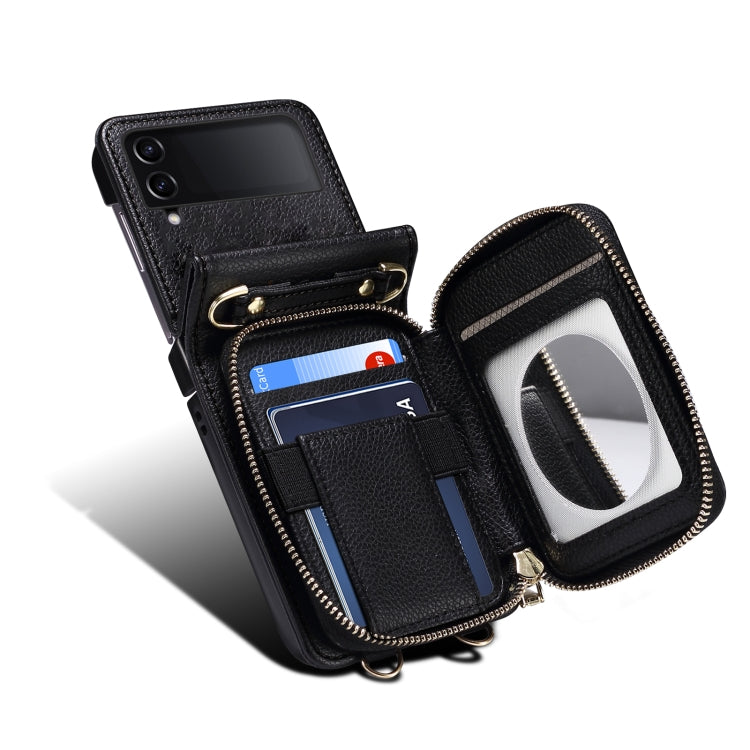 For Samsung Galaxy Z Flip4 Folding Leather Phone Case with Long Lanyard(Black) - Galaxy Z Flip4 5G Cases by buy2fix | Online Shopping UK | buy2fix