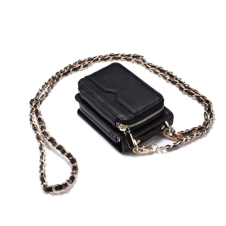 For Samsung Galaxy Z Flip4 Folding Leather Phone Case with Long Lanyard(Black) - Galaxy Z Flip4 5G Cases by buy2fix | Online Shopping UK | buy2fix