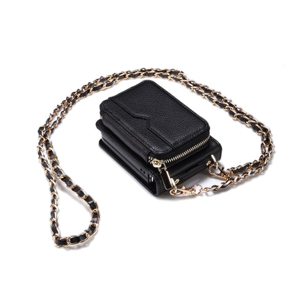 For Samsung Galaxy Z Flip4 Folding Leather Phone Case with Long Lanyard(Black) - Galaxy Z Flip4 5G Cases by buy2fix | Online Shopping UK | buy2fix