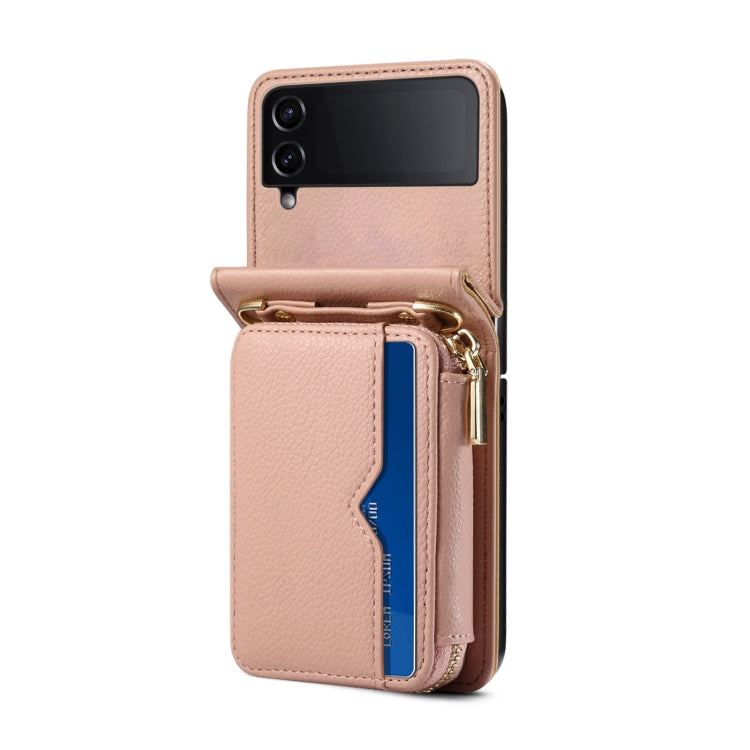 For Samsung Galaxy Z Flip4 Folding Leather Phone Case with Long Lanyard(Rose Gold) - Galaxy Z Flip4 5G Cases by buy2fix | Online Shopping UK | buy2fix