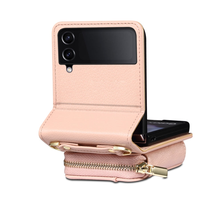 For Samsung Galaxy Z Flip4 Folding Leather Phone Case with Long Lanyard(Rose Gold) - Galaxy Z Flip4 5G Cases by buy2fix | Online Shopping UK | buy2fix
