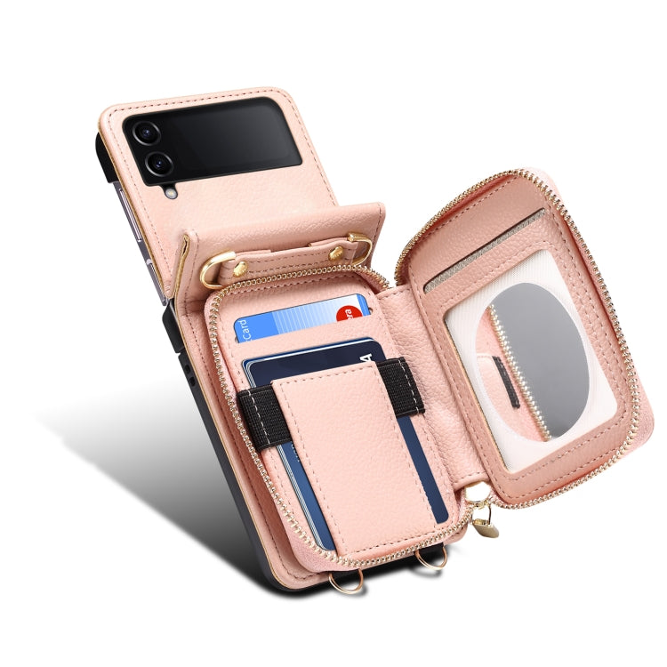 For Samsung Galaxy Z Flip4 Folding Leather Phone Case with Long Lanyard(Rose Gold) - Galaxy Z Flip4 5G Cases by buy2fix | Online Shopping UK | buy2fix