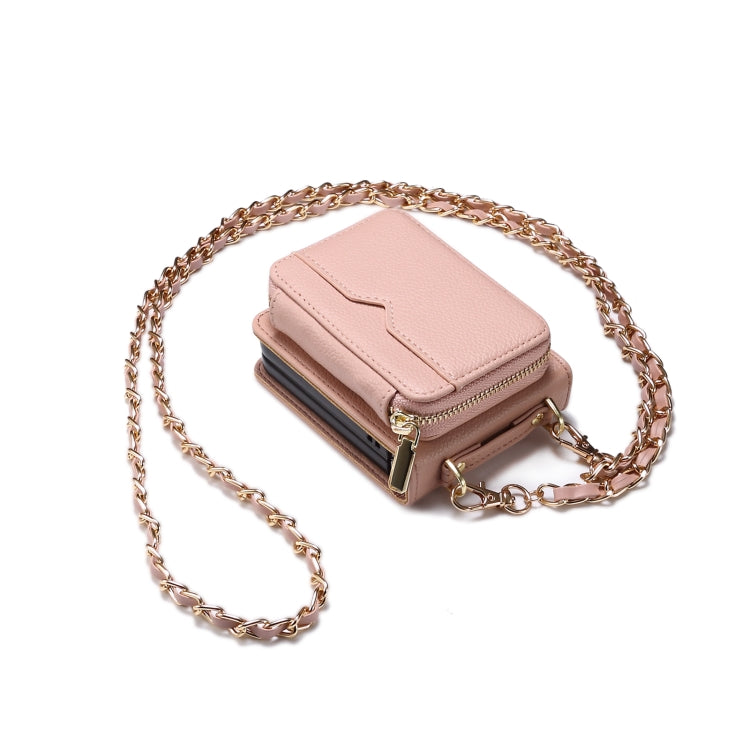 For Samsung Galaxy Z Flip4 Folding Leather Phone Case with Long Lanyard(Rose Gold) - Galaxy Z Flip4 5G Cases by buy2fix | Online Shopping UK | buy2fix