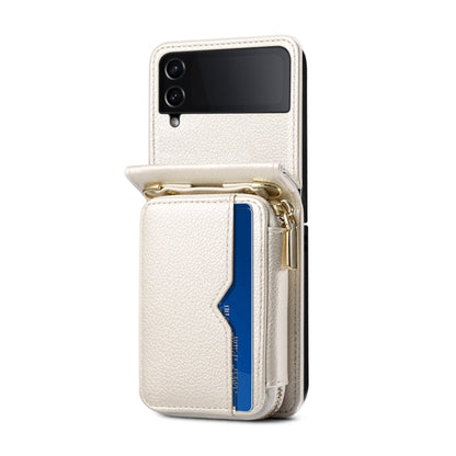For Samsung Galaxy Z Flip4 Folding Leather Phone Case with Long Lanyard(White) - Galaxy Z Flip4 5G Cases by buy2fix | Online Shopping UK | buy2fix
