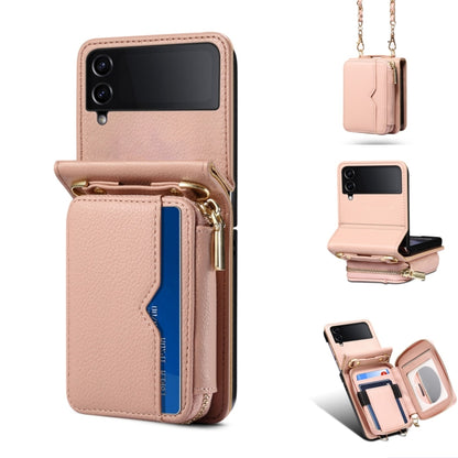 For Samsung Galaxy Z Flip3 Folding Leather Phone Case with Long Lanyard(Rose Gold) - Galaxy Phone Cases by buy2fix | Online Shopping UK | buy2fix