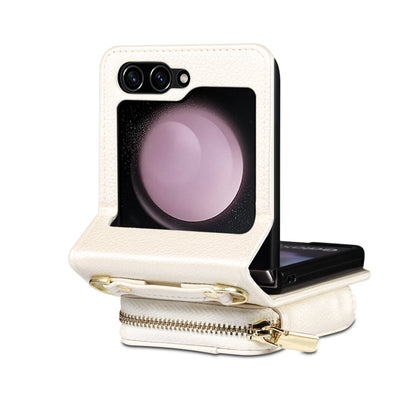 For Samsung Galaxy Z Flip3 Folding Leather Phone Case with Long Lanyard(White) - Galaxy Phone Cases by buy2fix | Online Shopping UK | buy2fix