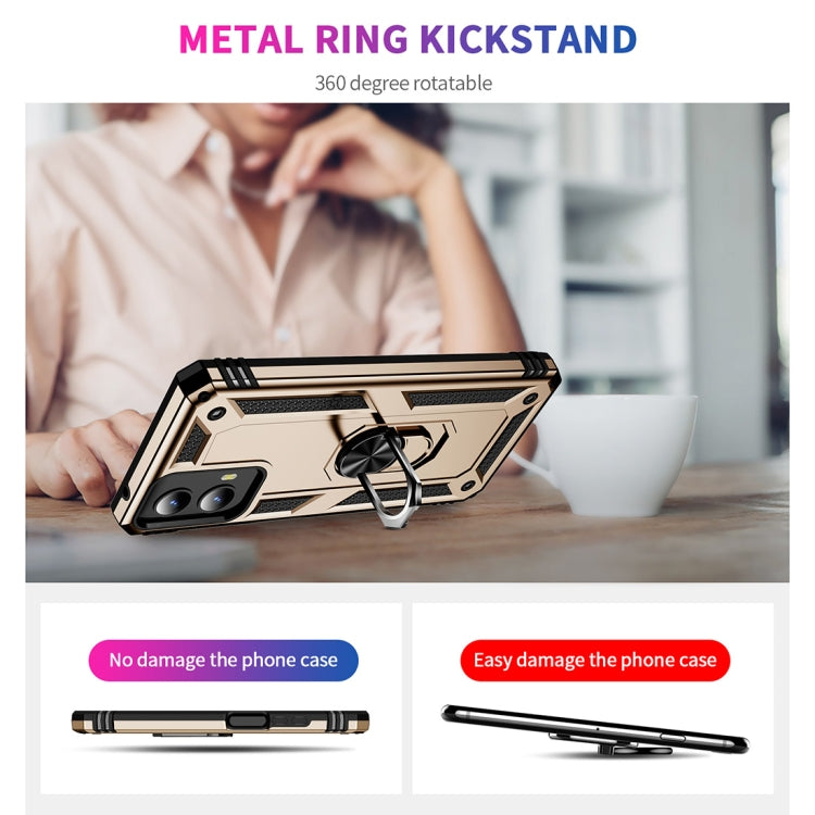 For Motorola Moto G Play 5G 2024 Shockproof TPU + PC Phone Case with Holder(Gold) by buy2fix