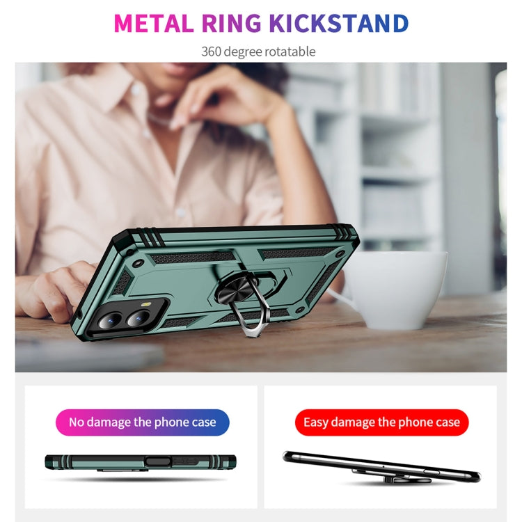 For Motorola Moto G Play 5G 2024 Shockproof TPU + PC Phone Case with Holder(Dark Green) by buy2fix