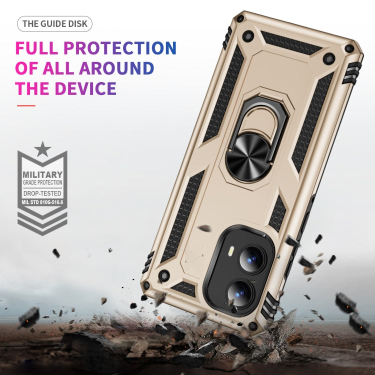 For Motorola Edge 2024 Shockproof TPU + PC Phone Case with Holder(Gold) by buy2fix