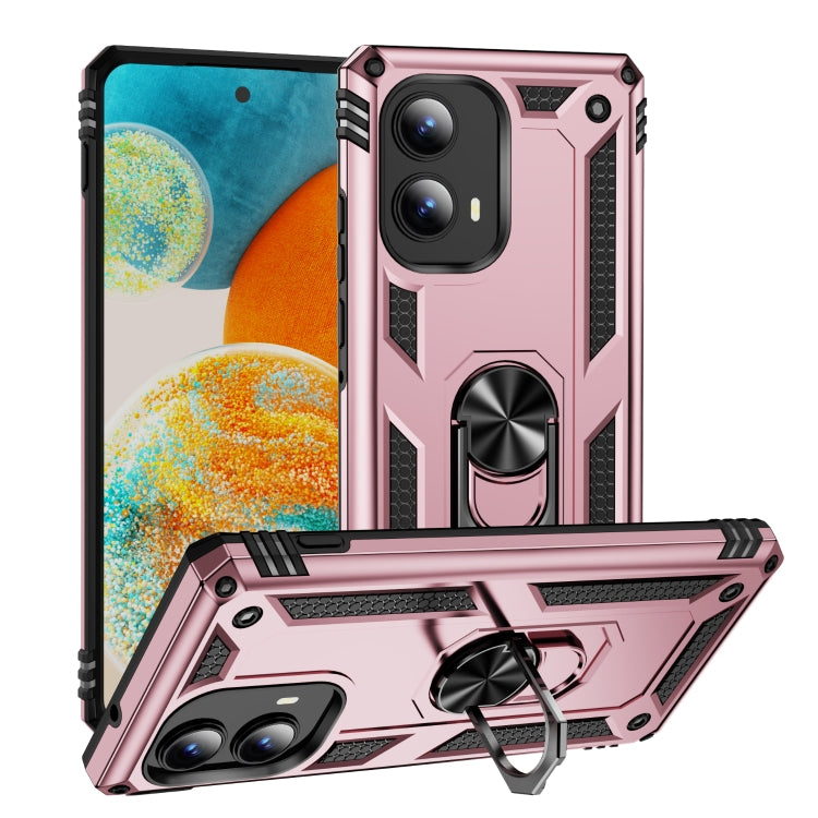 For Motorola Edge 2024 Shockproof TPU + PC Phone Case with Holder(Rose Gold) by buy2fix