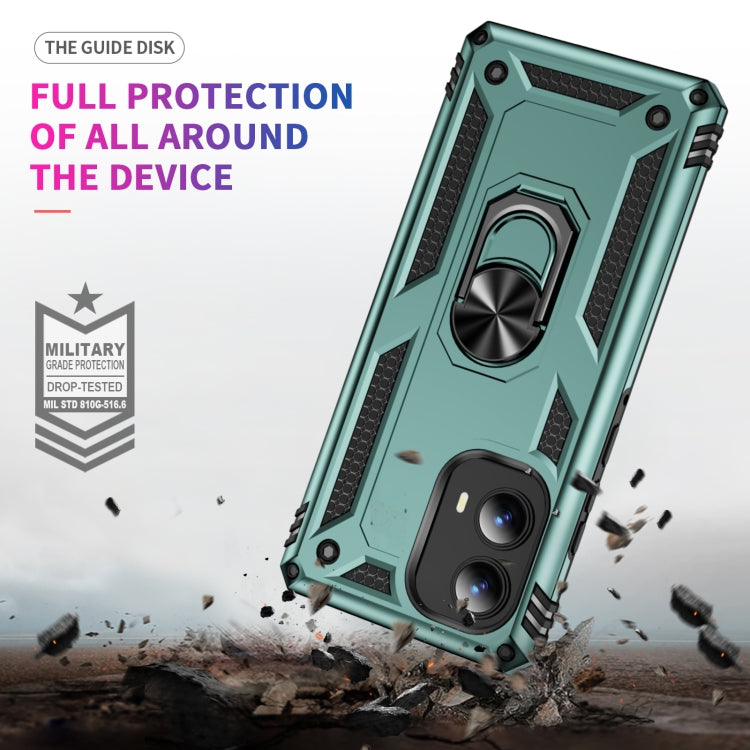 For Motorola Edge 2024 Shockproof TPU + PC Phone Case with Holder(Dark Green) by buy2fix