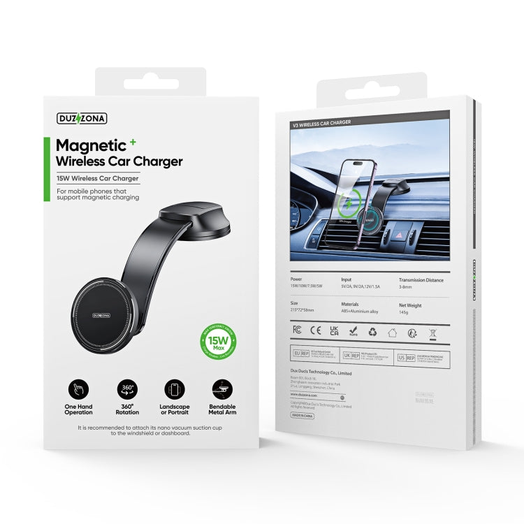 DUZZONA V3 15W Car Magnetic Wireless Charger Phone Holder(Black) - Wireless Charger Holders by DUZZONA | Online Shopping UK | buy2fix