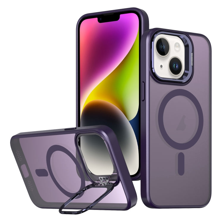 For iPhone 14 Metal Invisible Camera Holder MagSafe Magnetic Phone Case(Purple) by buy2fix