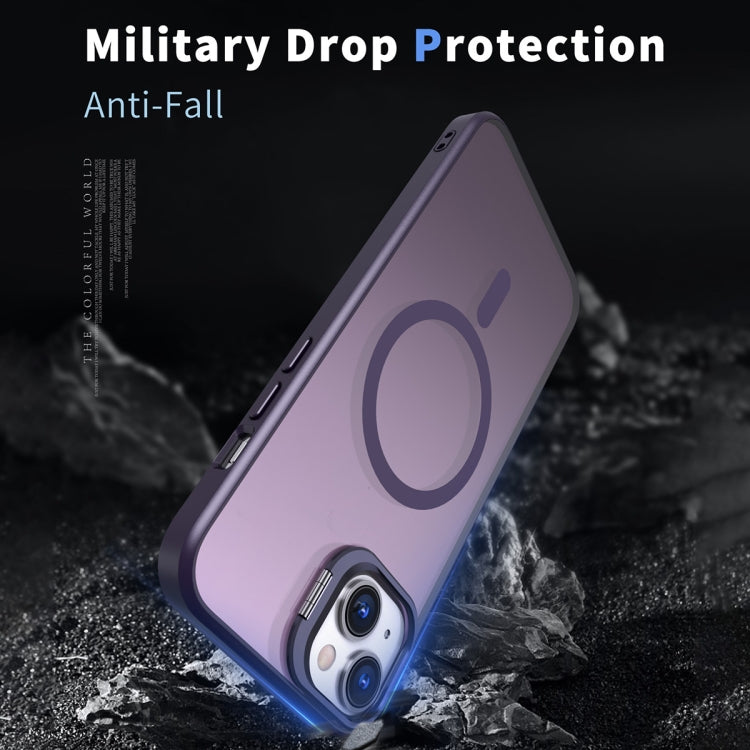 For iPhone 14 Metal Invisible Camera Holder MagSafe Magnetic Phone Case(Purple) by buy2fix