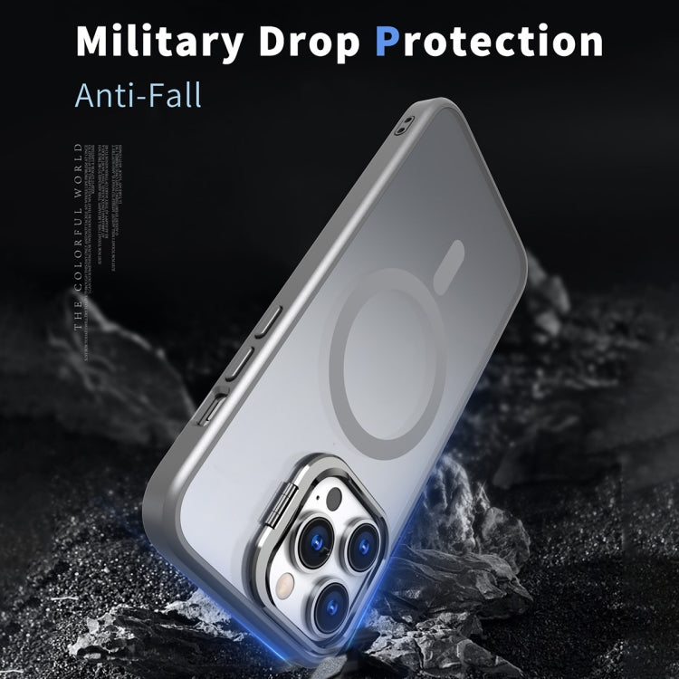 For iPhone 12 Pro Max Metal Invisible Camera Holder MagSafe Magnetic Phone Case(Grey) by buy2fix