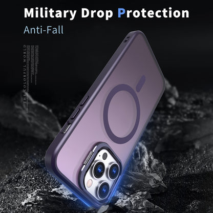 For iPhone 12 Pro Max Metal Invisible Camera Holder MagSafe Magnetic Phone Case(Purple) by buy2fix