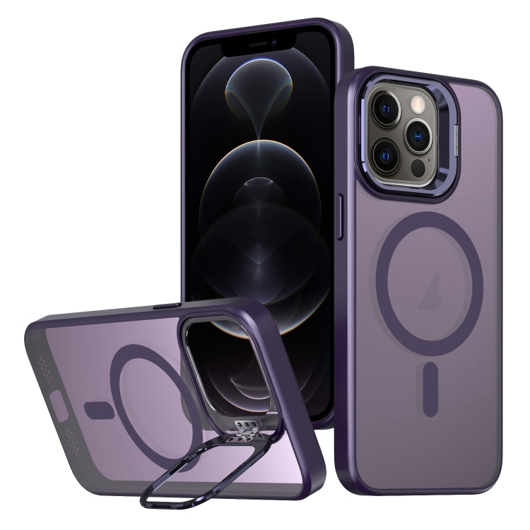 For iPhone 12 Pro Metal Invisible Camera Holder MagSafe Magnetic Phone Case(Purple) by buy2fix