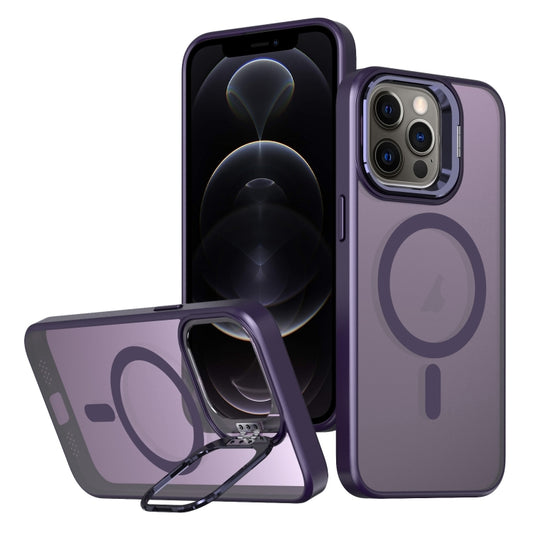 For iPhone 12 Pro Metal Invisible Camera Holder MagSafe Magnetic Phone Case(Purple) by buy2fix