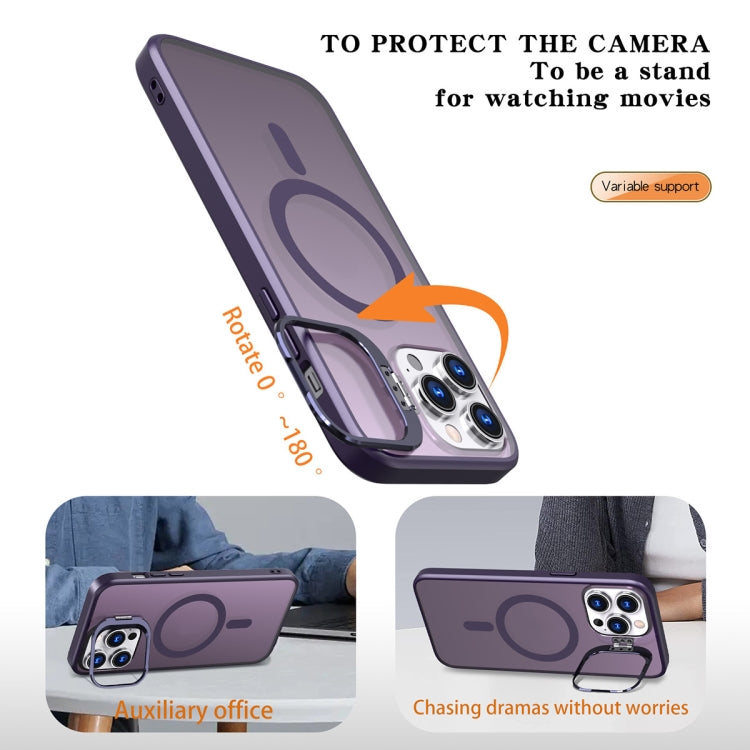 For iPhone 12 Pro Metal Invisible Camera Holder MagSafe Magnetic Phone Case(Purple) by buy2fix