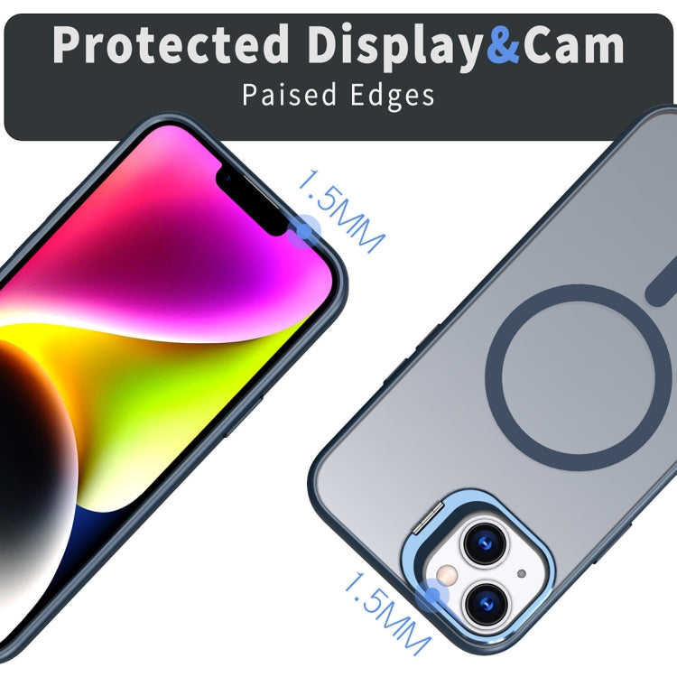 For iPhone 12 Metal Invisible Camera Holder MagSafe Magnetic Phone Case(Blue) by buy2fix