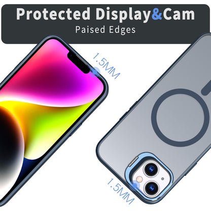 For iPhone 12 Metal Invisible Camera Holder MagSafe Magnetic Phone Case(Blue) by buy2fix