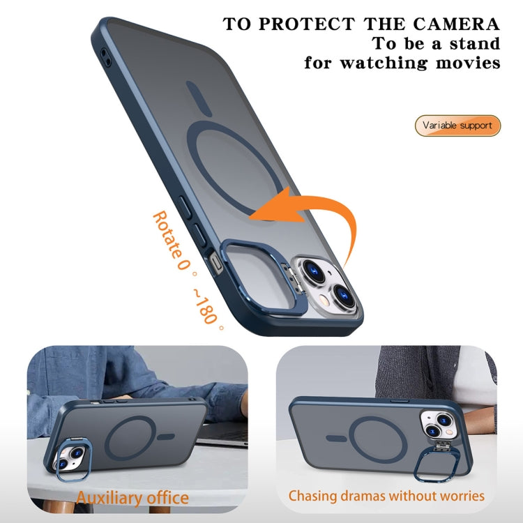 For iPhone 12 Metal Invisible Camera Holder MagSafe Magnetic Phone Case(Blue) by buy2fix