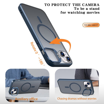 For iPhone 12 Metal Invisible Camera Holder MagSafe Magnetic Phone Case(Blue) by buy2fix