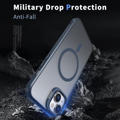 For iPhone 12 Metal Invisible Camera Holder MagSafe Magnetic Phone Case(Blue) by buy2fix