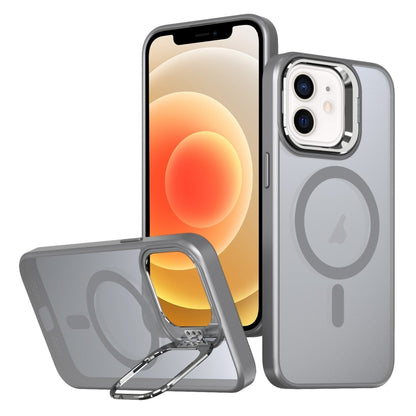 For iPhone 12 Metal Invisible Camera Holder MagSafe Magnetic Phone Case(Grey) by buy2fix