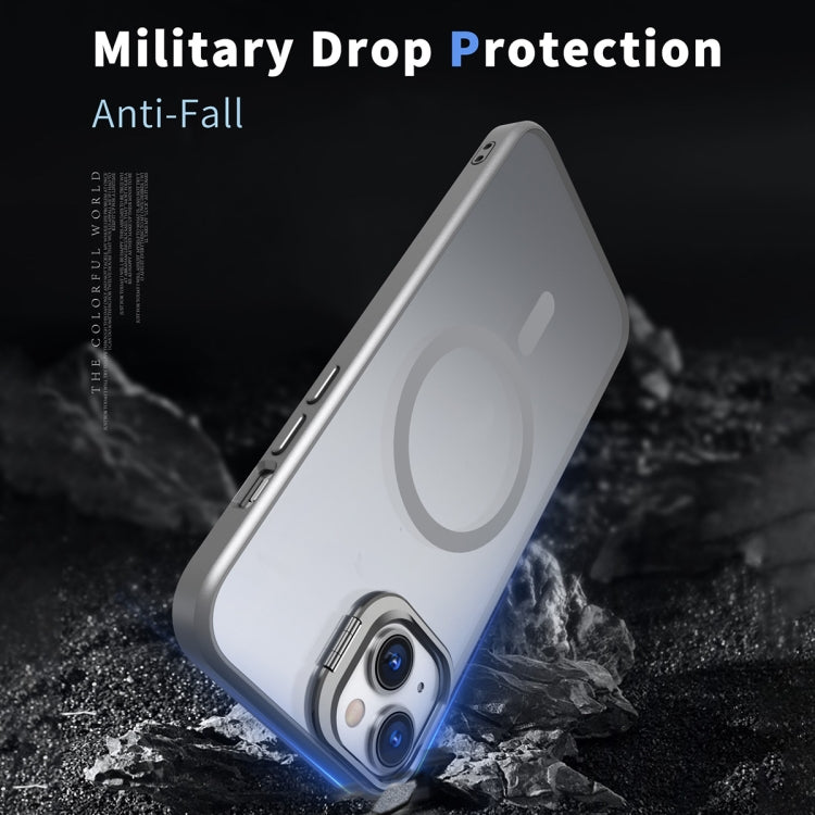 For iPhone 12 Metal Invisible Camera Holder MagSafe Magnetic Phone Case(Grey) by buy2fix