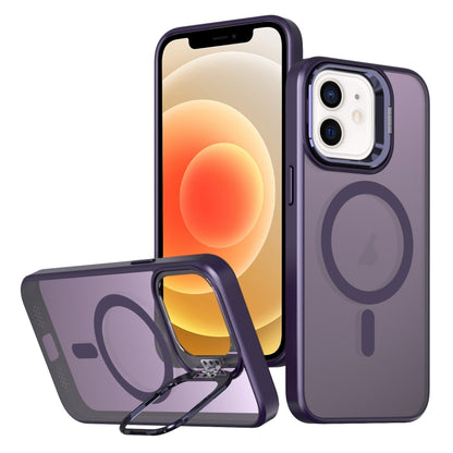 For iPhone 12 Metal Invisible Camera Holder MagSafe Magnetic Phone Case(Purple) by buy2fix
