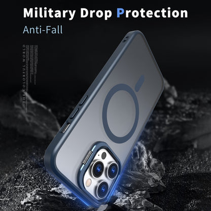 For iPhone 11 Pro Metal Invisible Camera Holder MagSafe Magnetic Phone Case(Blue) by buy2fix