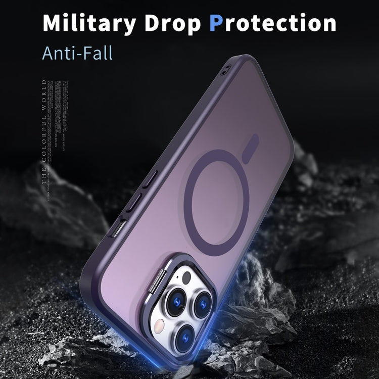 For iPhone 11 Pro Max Metal Invisible Camera Holder MagSafe Magnetic Phone Case(Purple) by buy2fix