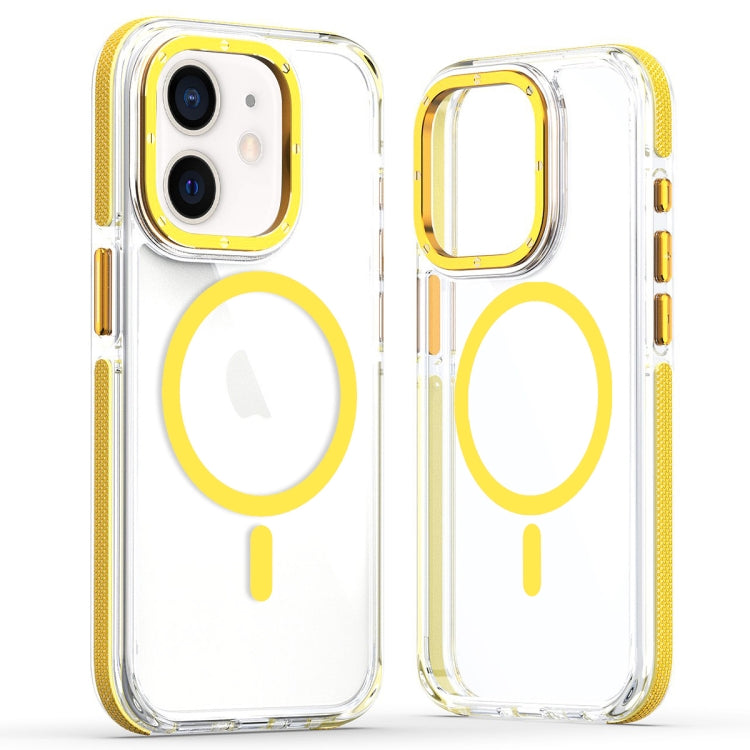 For iPhone 12 Dual-Color Clear Acrylic Hybrid TPU MagSafe Phone Case(Yellow) by buy2fix