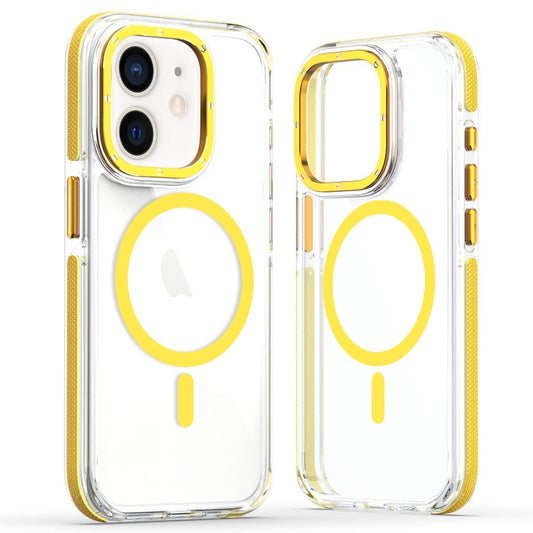 For iPhone 12 Dual-Color Clear Acrylic Hybrid TPU MagSafe Phone Case(Yellow) by buy2fix