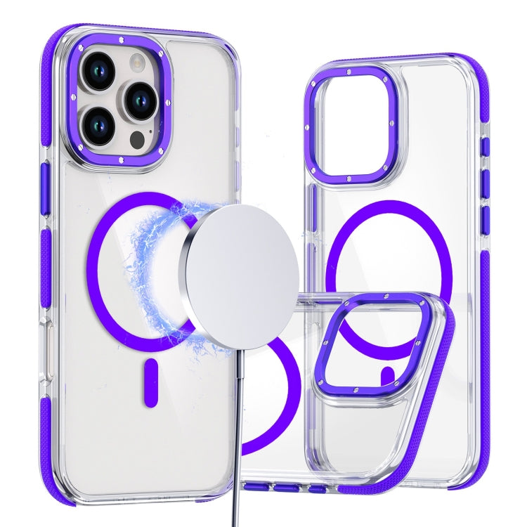 For iPhone 16 Pro Dual-Color Clear Acrylic Hybrid TPU MagSafe Phone Case(Purple) by buy2fix
