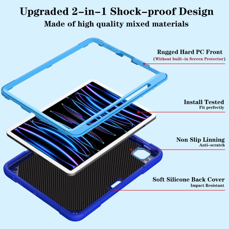 For iPad Air 2022 10.9 / Pro 11 2022 Punk Stand PC Hybrid Silicone Tablet Case with Shoulder Strap(Blue) - iPad Pro 11 (2022/2021) Cases by buy2fix | Online Shopping UK | buy2fix