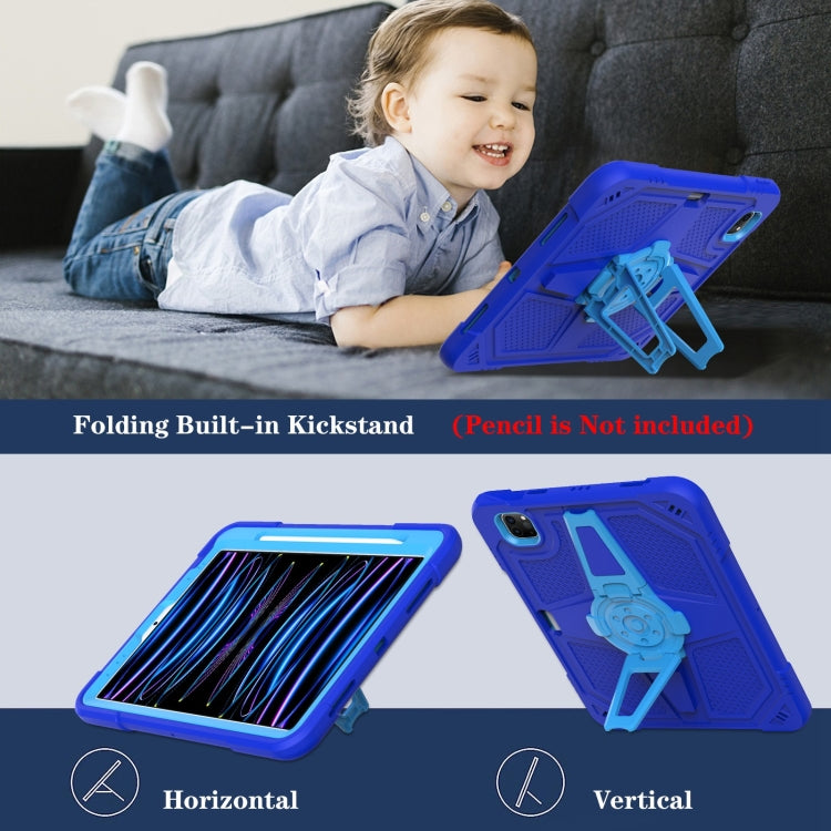 For iPad Air 2022 10.9 / Pro 11 2022 Punk Stand PC Hybrid Silicone Tablet Case with Shoulder Strap(Blue) - iPad Pro 11 (2022/2021) Cases by buy2fix | Online Shopping UK | buy2fix