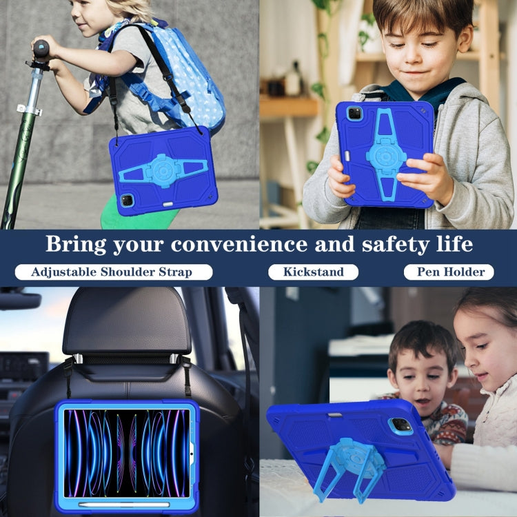 For iPad Air 2022 10.9 / Pro 11 2022 Punk Stand PC Hybrid Silicone Tablet Case with Shoulder Strap(Blue) - iPad Pro 11 (2022/2021) Cases by buy2fix | Online Shopping UK | buy2fix