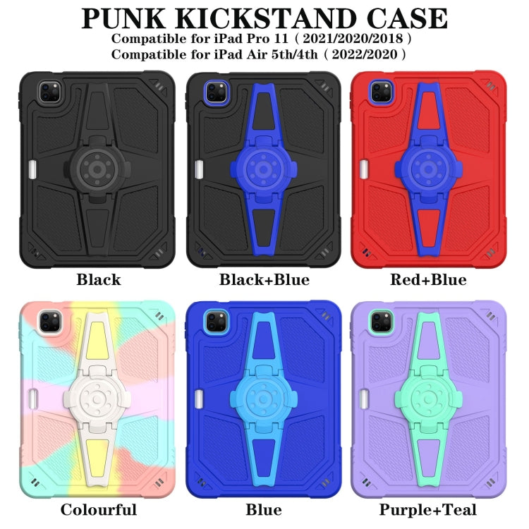 For iPad Air 2022 10.9 / Pro 11 2022 Punk Stand PC Hybrid Silicone Tablet Case with Shoulder Strap(Blue) - iPad Pro 11 (2022/2021) Cases by buy2fix | Online Shopping UK | buy2fix
