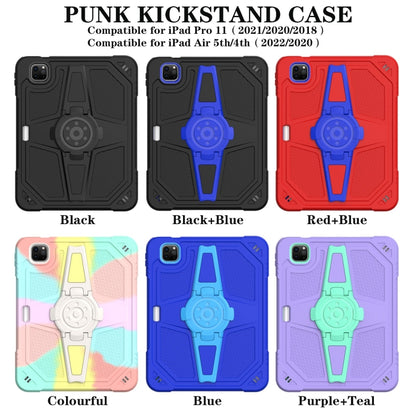 For iPad Air 2022 10.9 / Pro 11 2022 Punk Stand PC Hybrid Silicone Tablet Case with Shoulder Strap(Black Blue) - iPad Pro 11 (2022/2021) Cases by buy2fix | Online Shopping UK | buy2fix