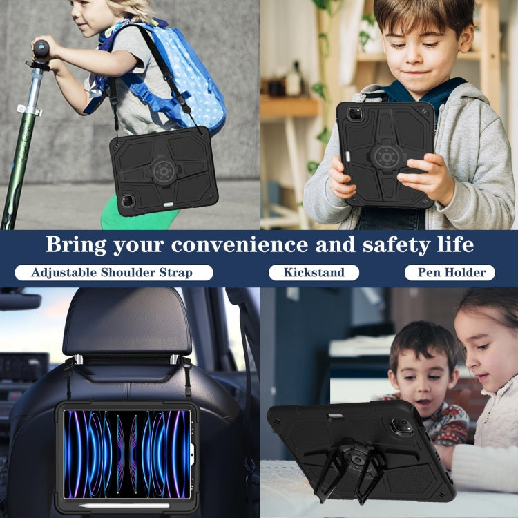 For iPad Air 2022 10.9 / Pro 11 2022 Punk Stand PC Hybrid Silicone Tablet Case with Shoulder Strap(Black) - iPad Pro 11 (2022/2021) Cases by buy2fix | Online Shopping UK | buy2fix